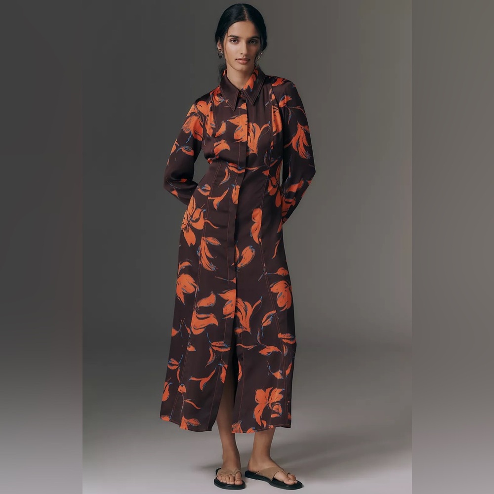 NWT! Anthropologie Exquise Long-Sleeve Satin Shirtdress - Size XS 🍯